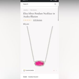 Kendra Scott Elisa Silver Pendant Necklace in Azalea Illusion with pouch